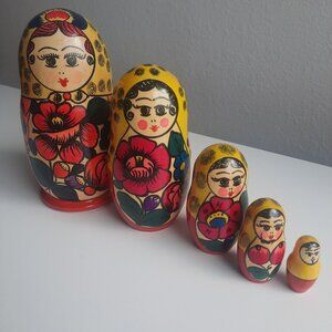 6.5" Russian Nesting Dolls Matryoshka Wooden Stacking Set of 5 Painted Floral